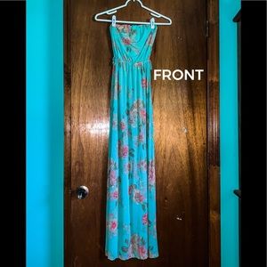 Teal, floral maxi dress. Good condition, XS.